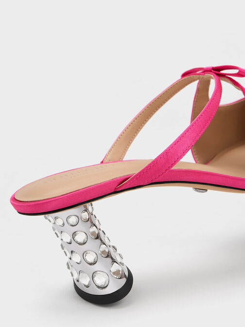 Bow Crossover Gem-Embellished Mules, Pink, hi-res