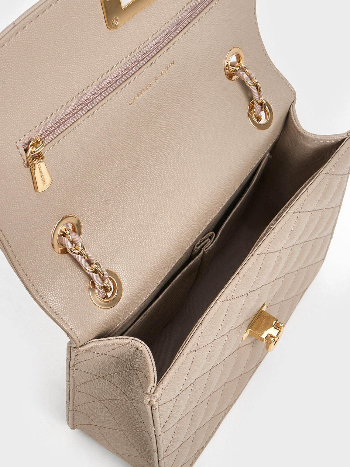 Cressida Quilted Chain Strap Bag Taupe