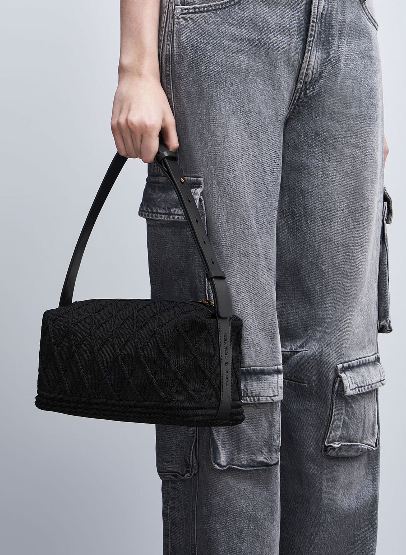 Willa Knitted Shoulder Bag, Black, hi-res