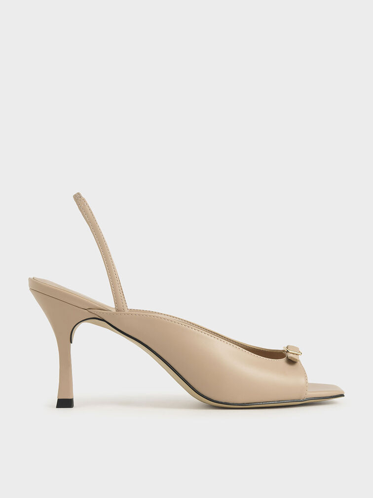 Front Buckle Slingback Mules, Nude, hi-res