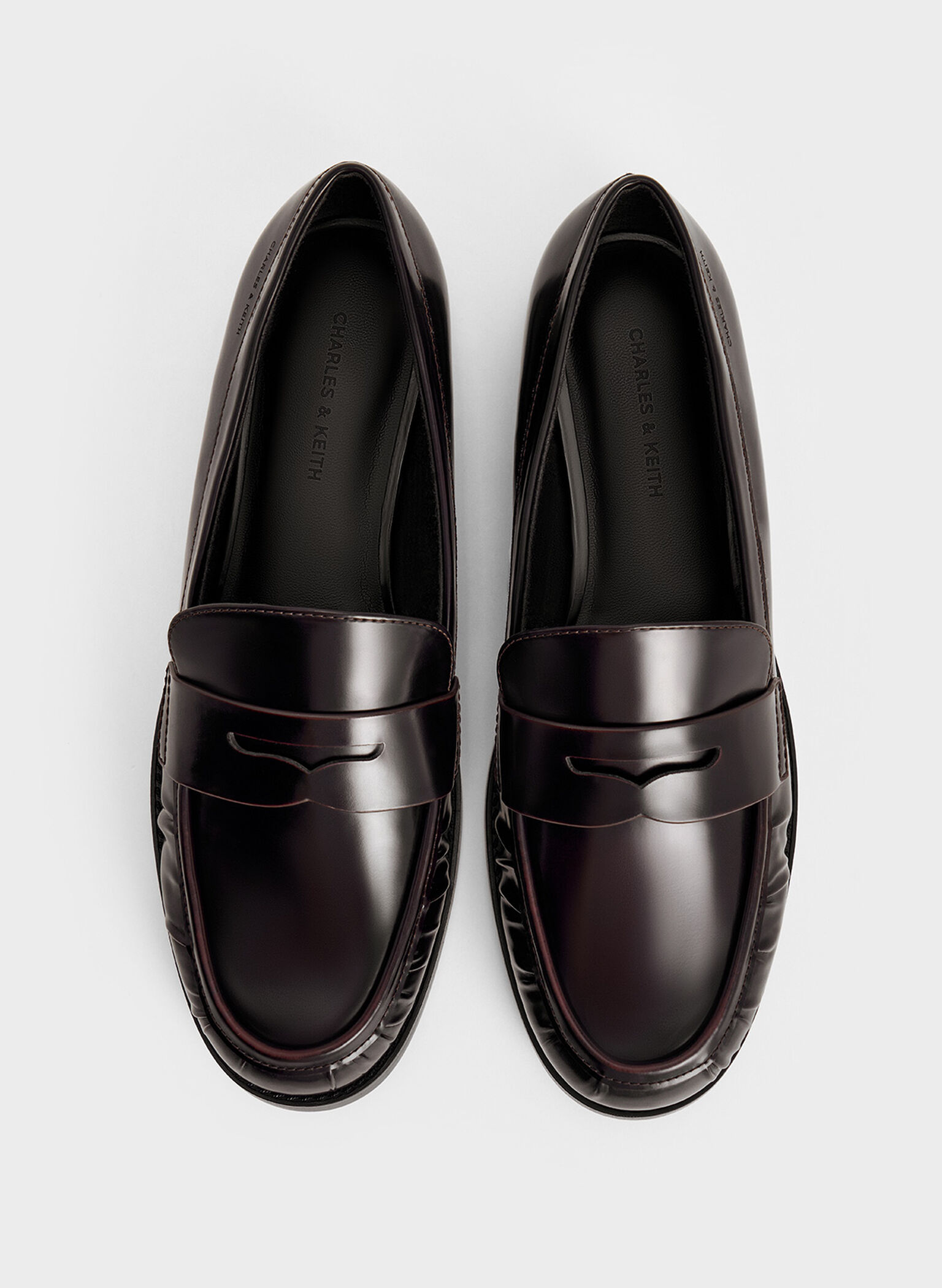 Ruched Penny Loafers, Burgundy, hi-res