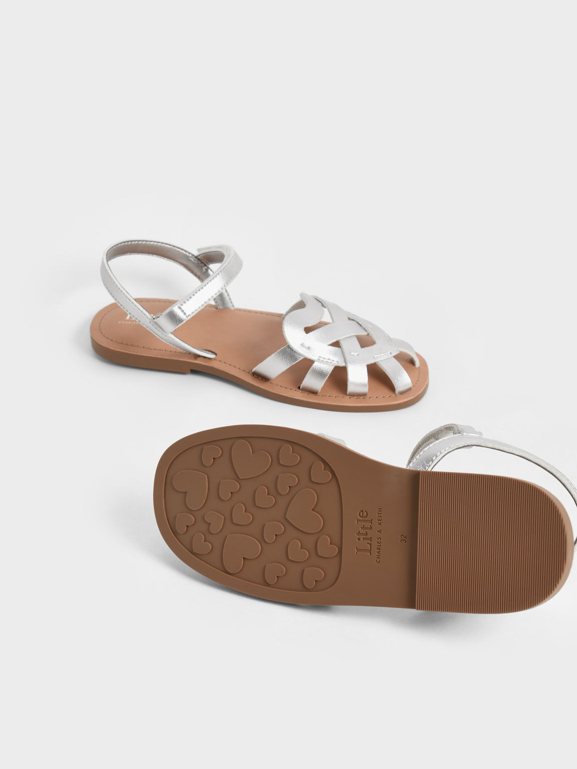 Girls Caged Ankle Strap Sandals Silver