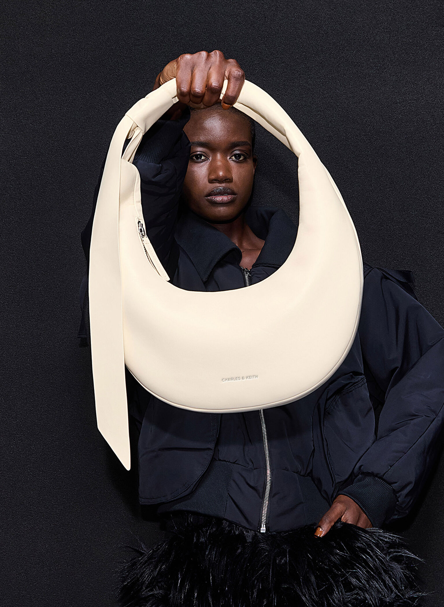 Mini Toni Knotted Crescent Hobo Bag, Chalk, hi-res