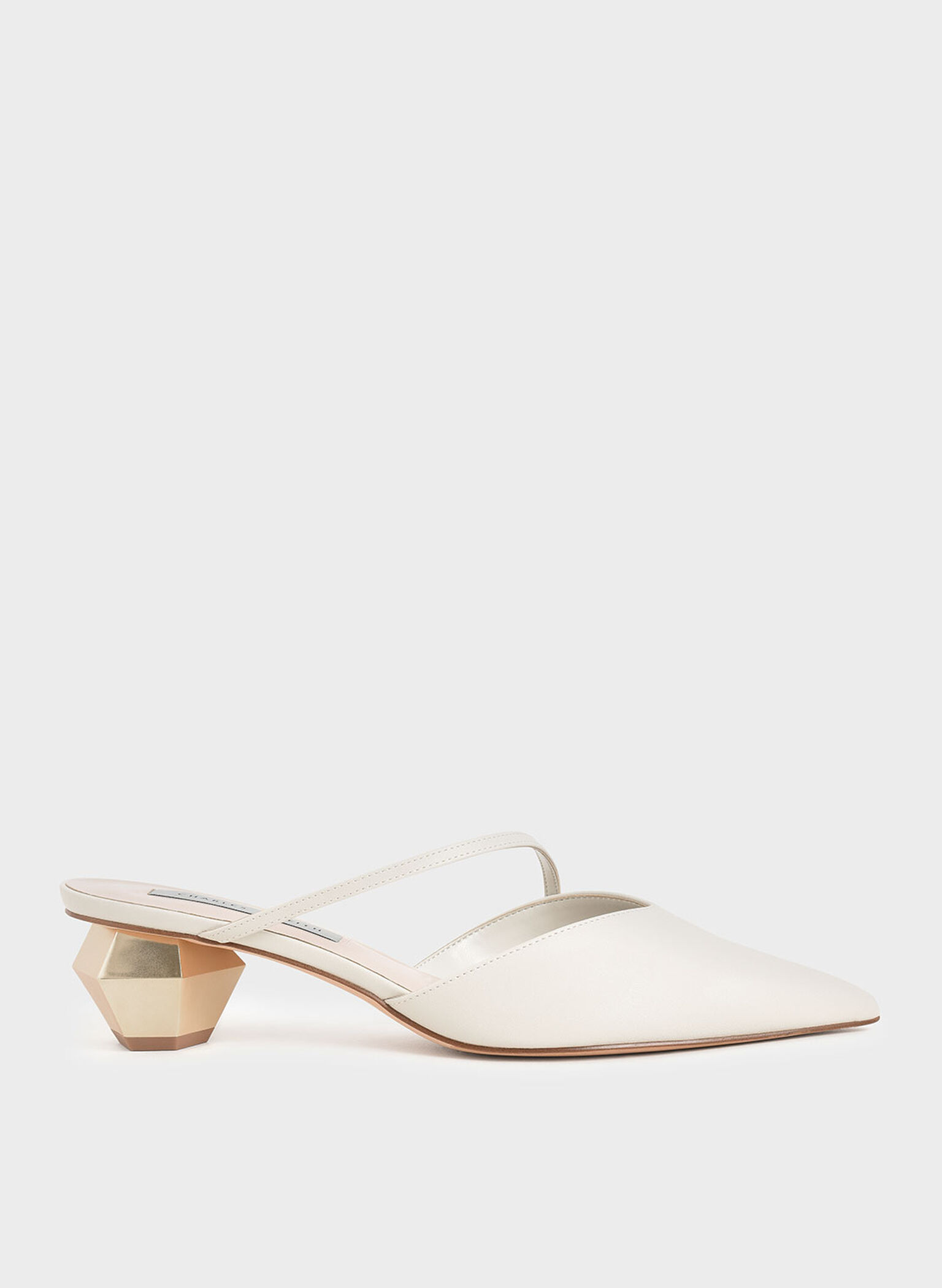 Asymmetric Strap Chrome Heel Mules, Chalk, hi-res