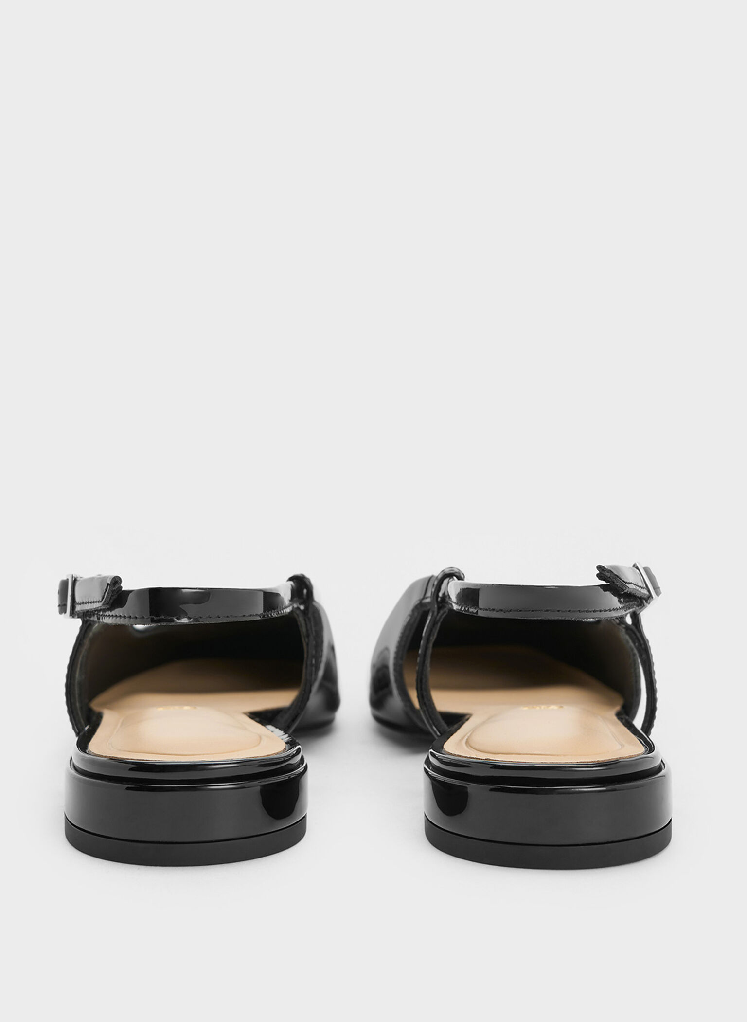Patent Leather Metallic-Accent Slingback Flats, Black Patent, hi-res