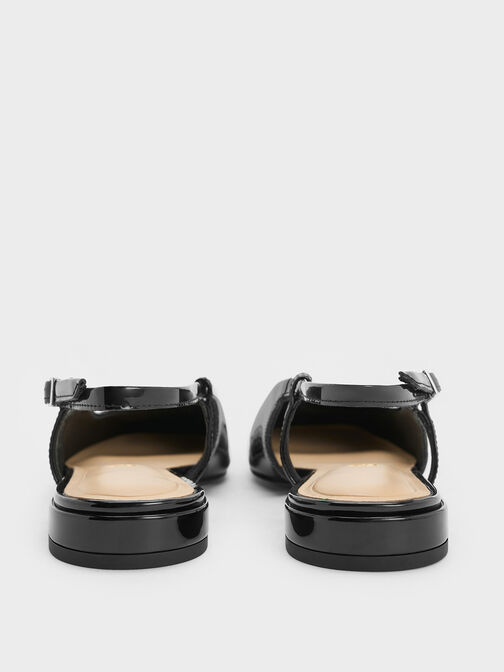 Patent Leather Metallic-Accent Slingback Flats, Black Patent, hi-res
