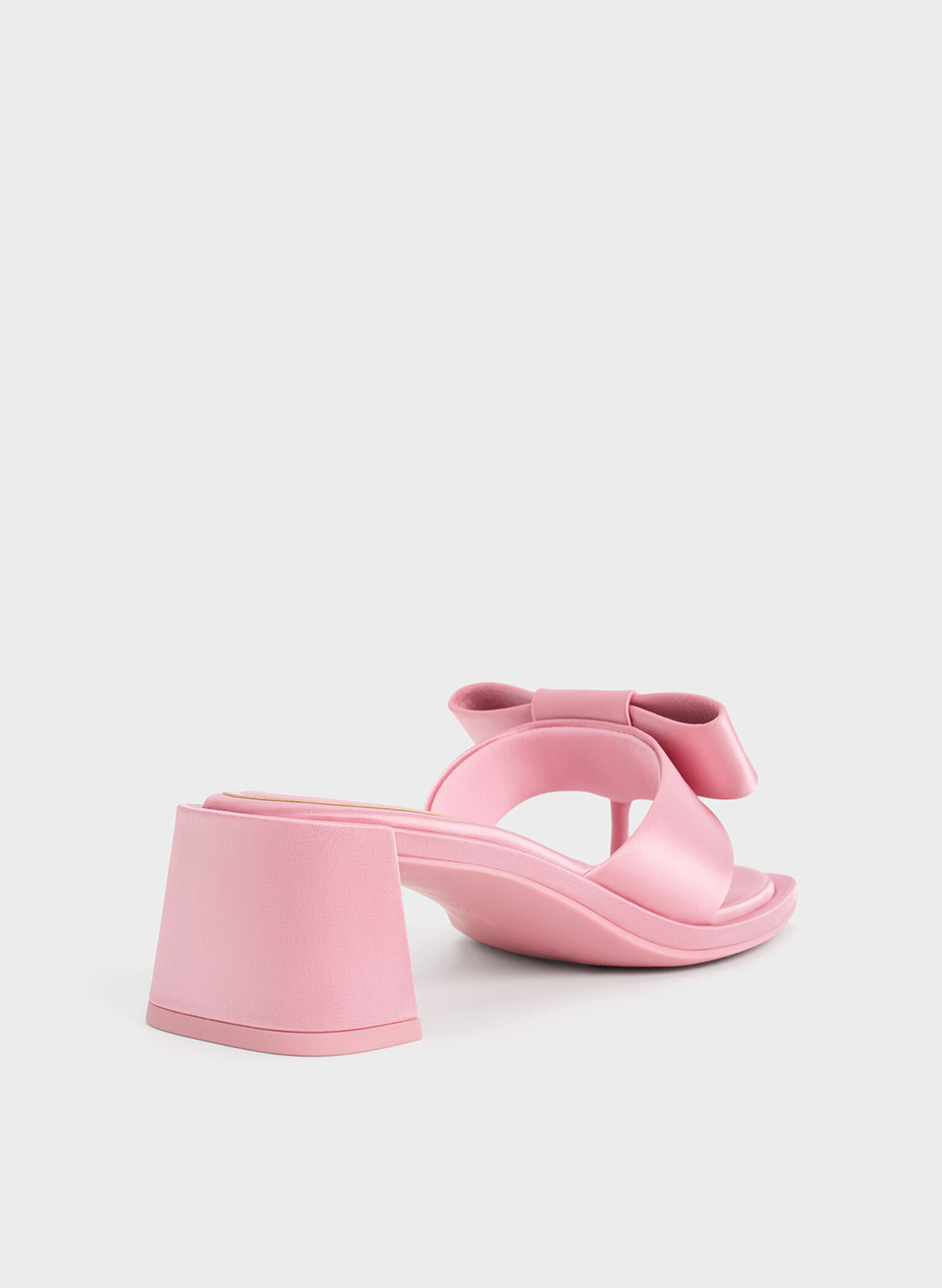 Satin Bow Heeled Thong Sandals, Pink, hi-res
