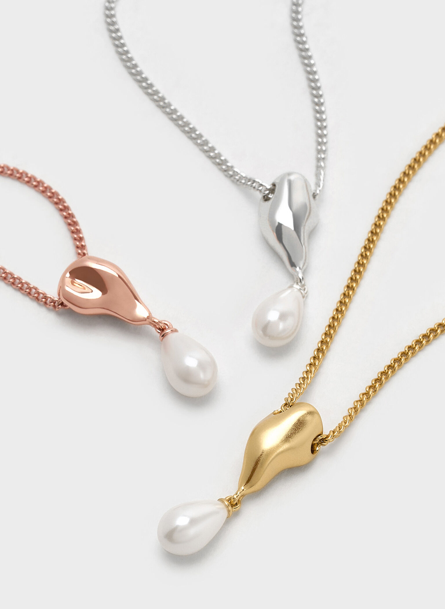 Corrine Teardrop Pearl Necklace, Brush Gold, hi-res