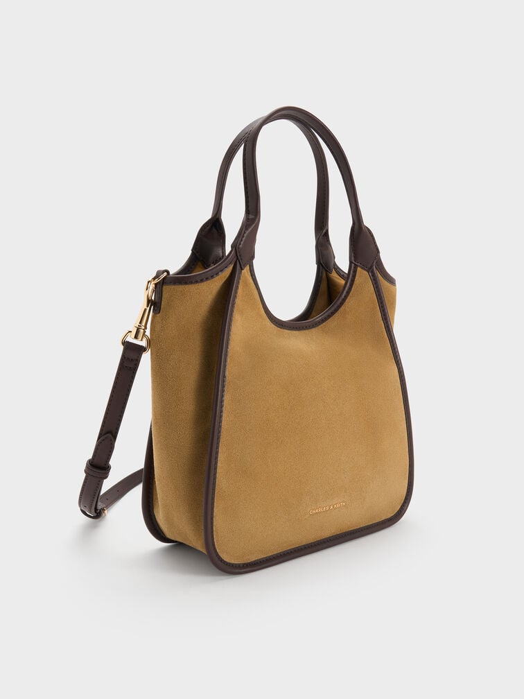 Mini Sianna Recycled Suede Contrast-Trim Tote Bag, Sahara Sand, hi-res