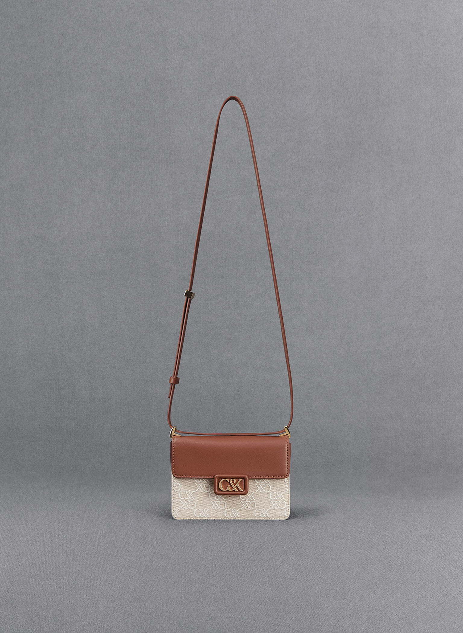 Leather & Canvas Two-Tone Boxy Bag, Cognac, hi-res