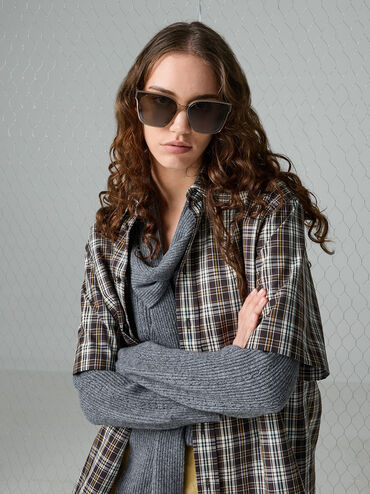 Freya Square Thick-Frame Sunglasses, Beige, hi-res