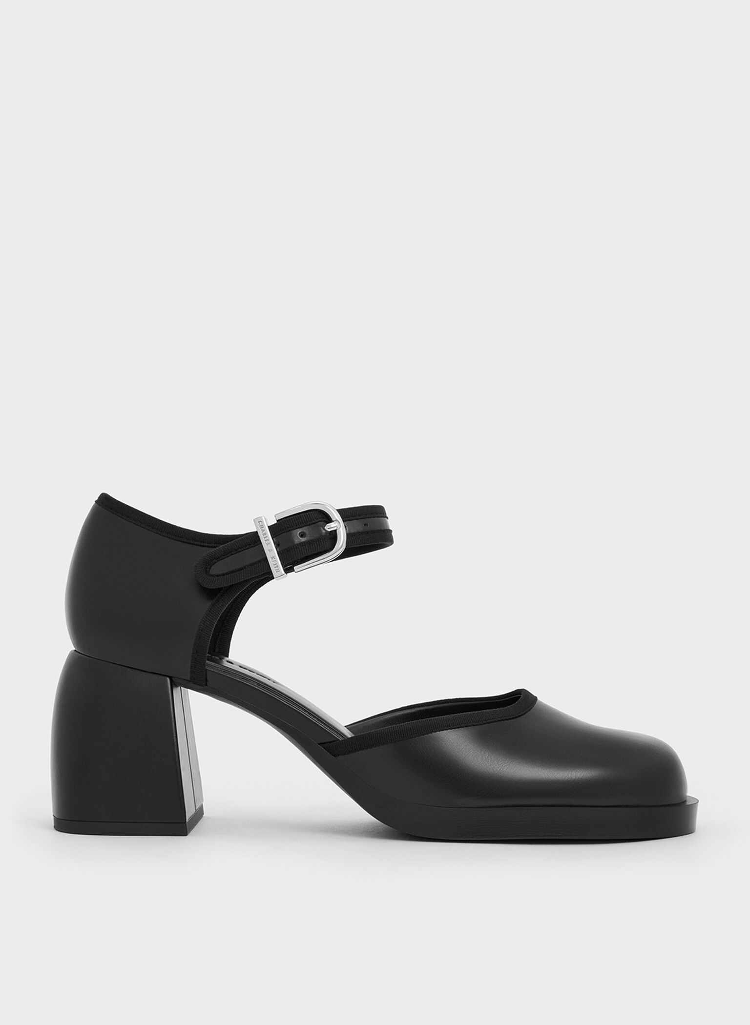 Block-Heel Ankle-Strap D'Orsay Pumps, Black, hi-res