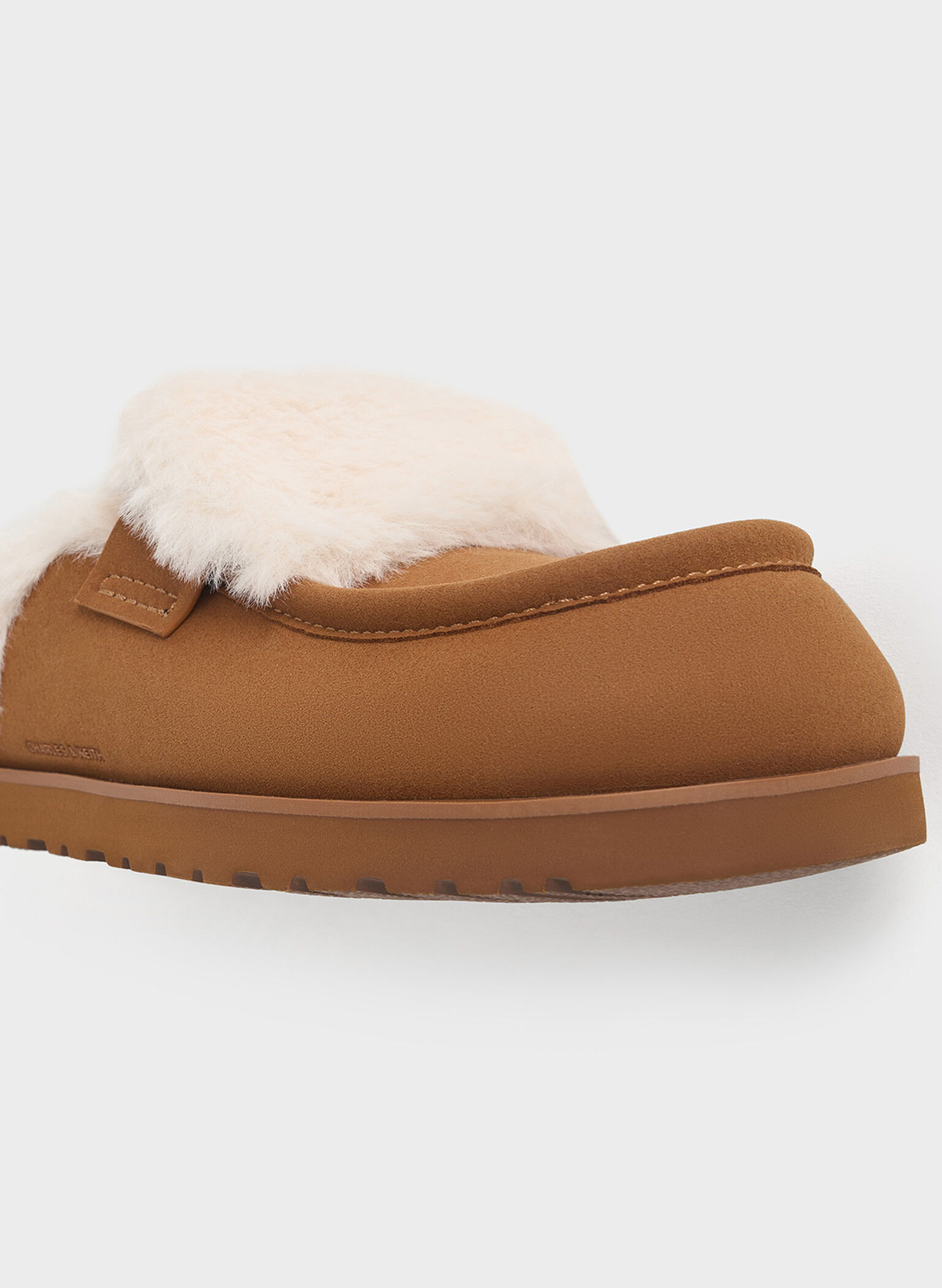 Textured Fur-Trim Flatform Mules, Brown, hi-res
