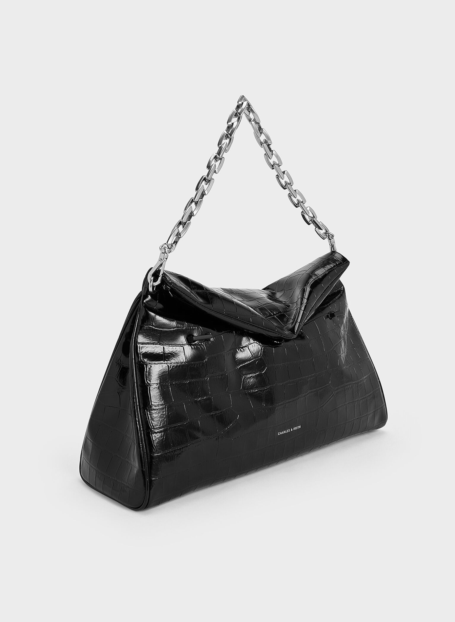 Andromeda Croc-Effect Chunky-Chain Trapeze Tote Bag, Noir, hi-res