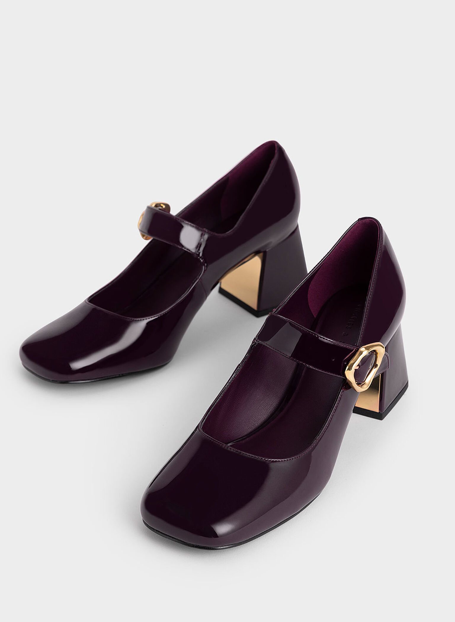 Patent Buckled Mary Jane Pumps, Maroon, hi-res