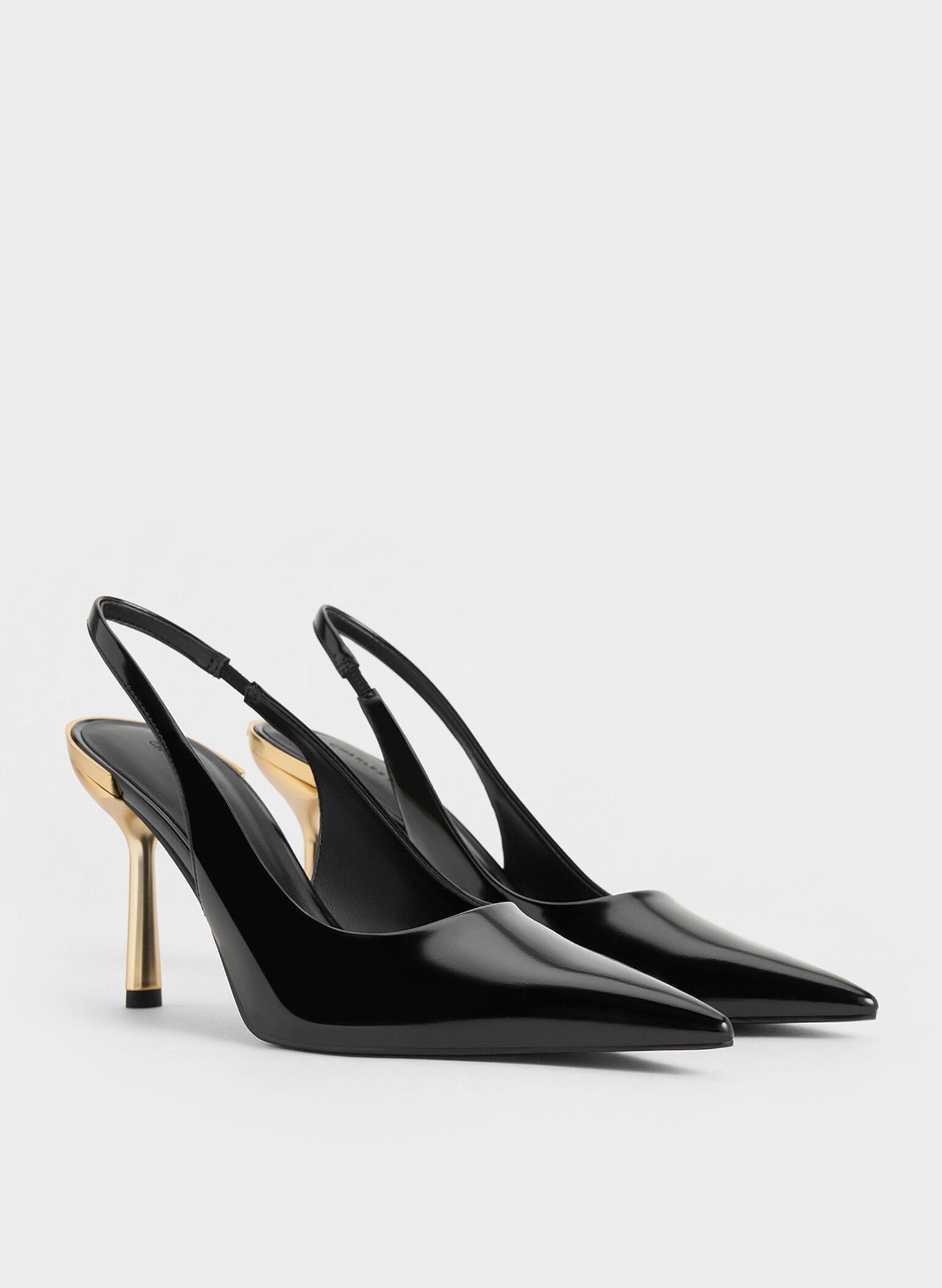 Metallic-Heel Pointed-Toe Slingback Pumps, Black Box, hi-res