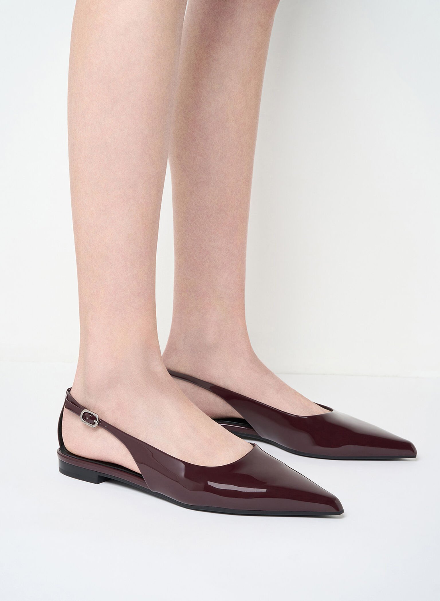 Patent Cut-Out Pointed-Toe Slingback Flats, Burgundy, hi-res