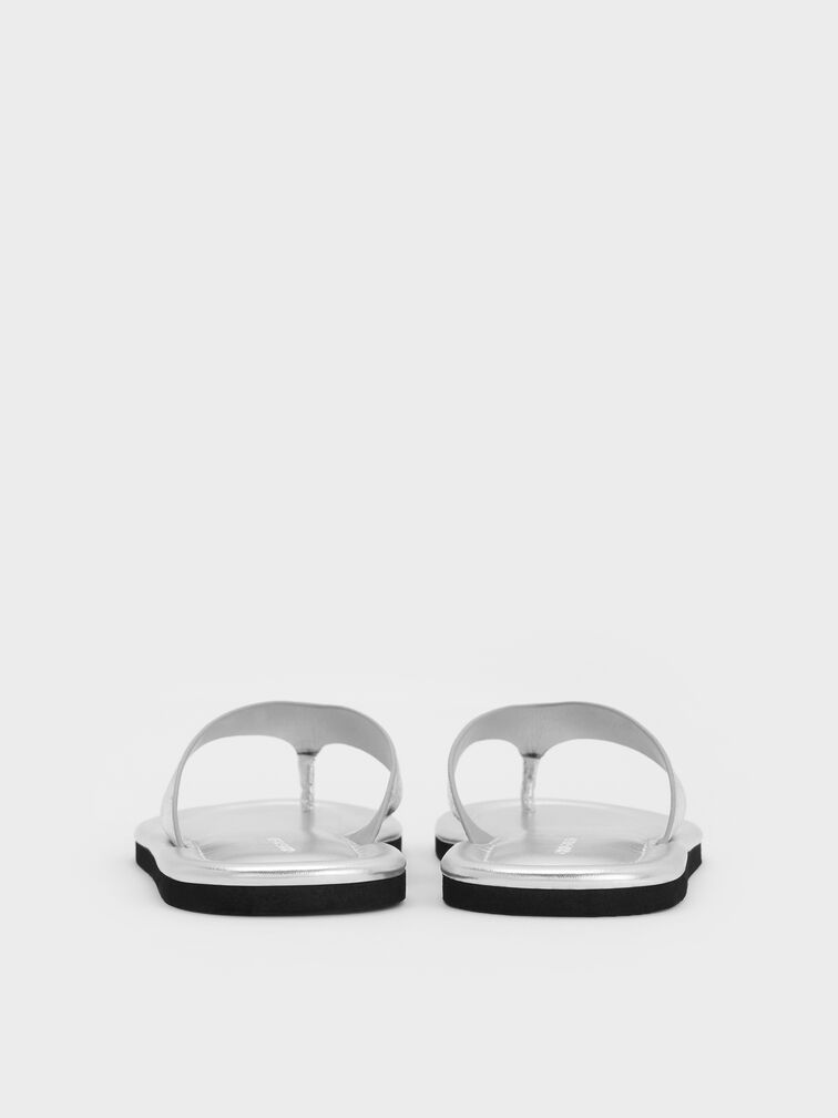 Trinah Metallic Crinkle-Effect Thong Sandals, Silver, hi-res
