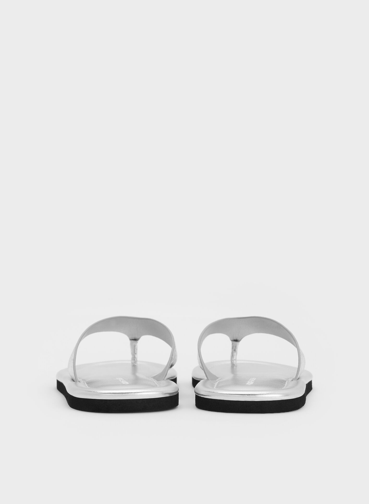 Trinah Metallic Crinkle-Effect Thong Sandals, Silver, hi-res