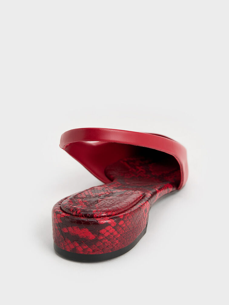 Pointed-Toe High-Vamp Slingback Flats, Red, hi-res