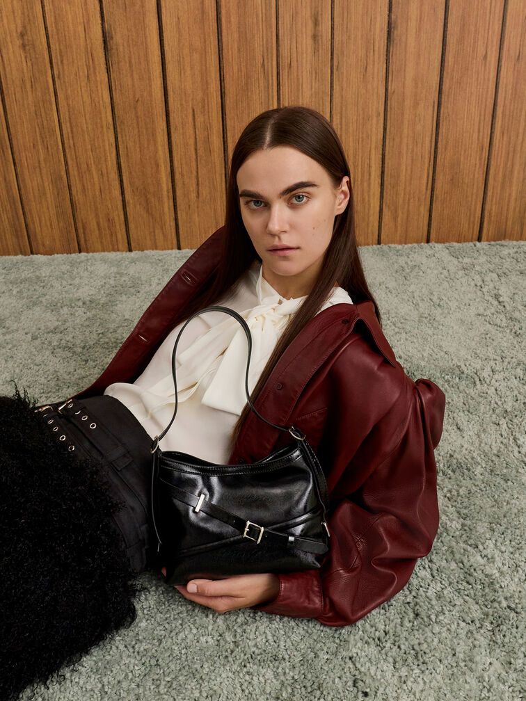 Bryna Buckled-Strap Crossbody Bag, Noir, hi-res
