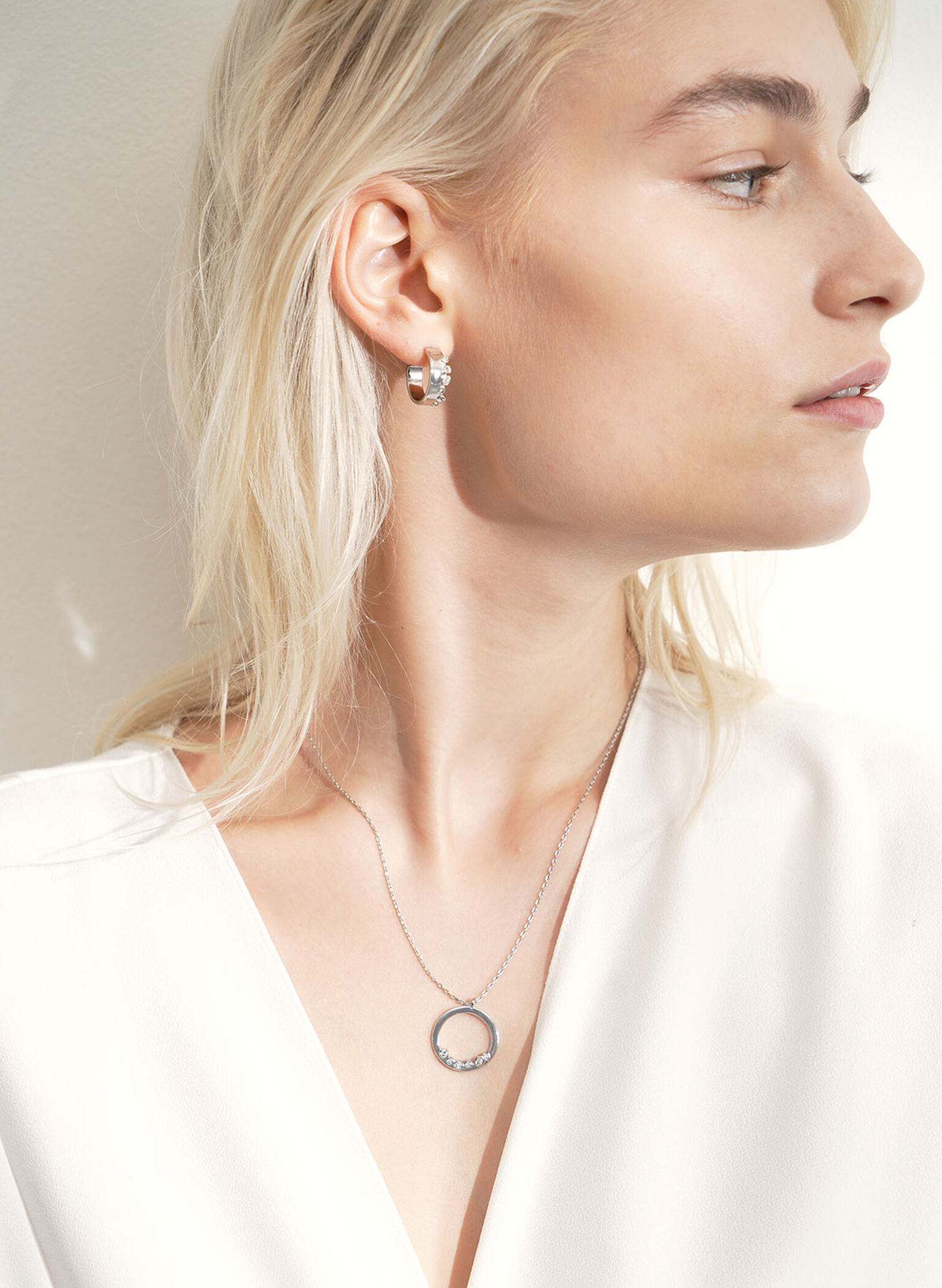 Swarovski® Crystal Studded Hoop Earrings, Silver, hi-res