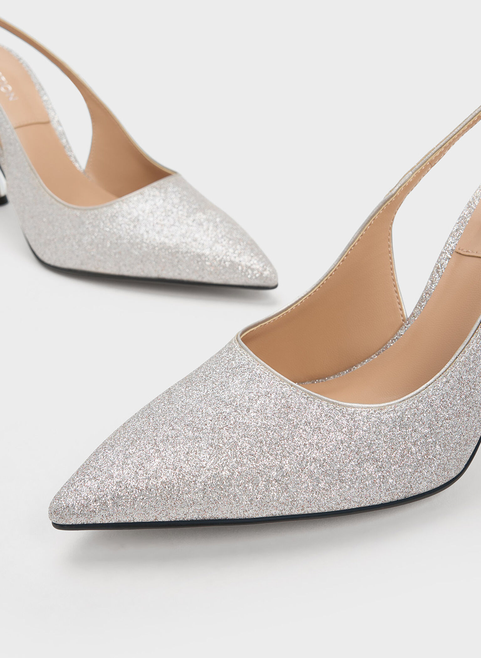Demi Glittered Slingback Pumps, Silver, hi-res