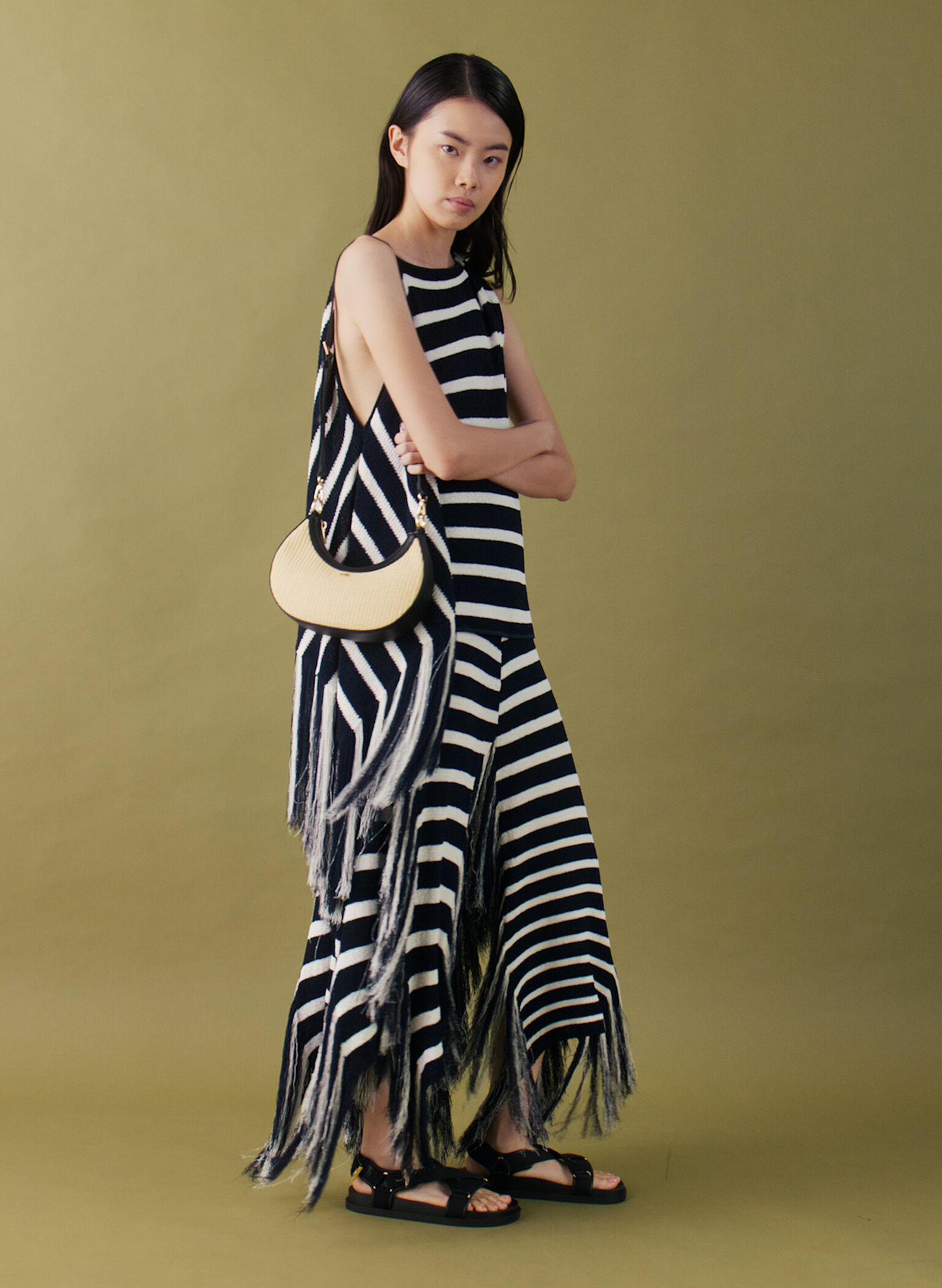 Leather & Raffia Crescent Hobo Bag, Neutral Raffia, hi-res