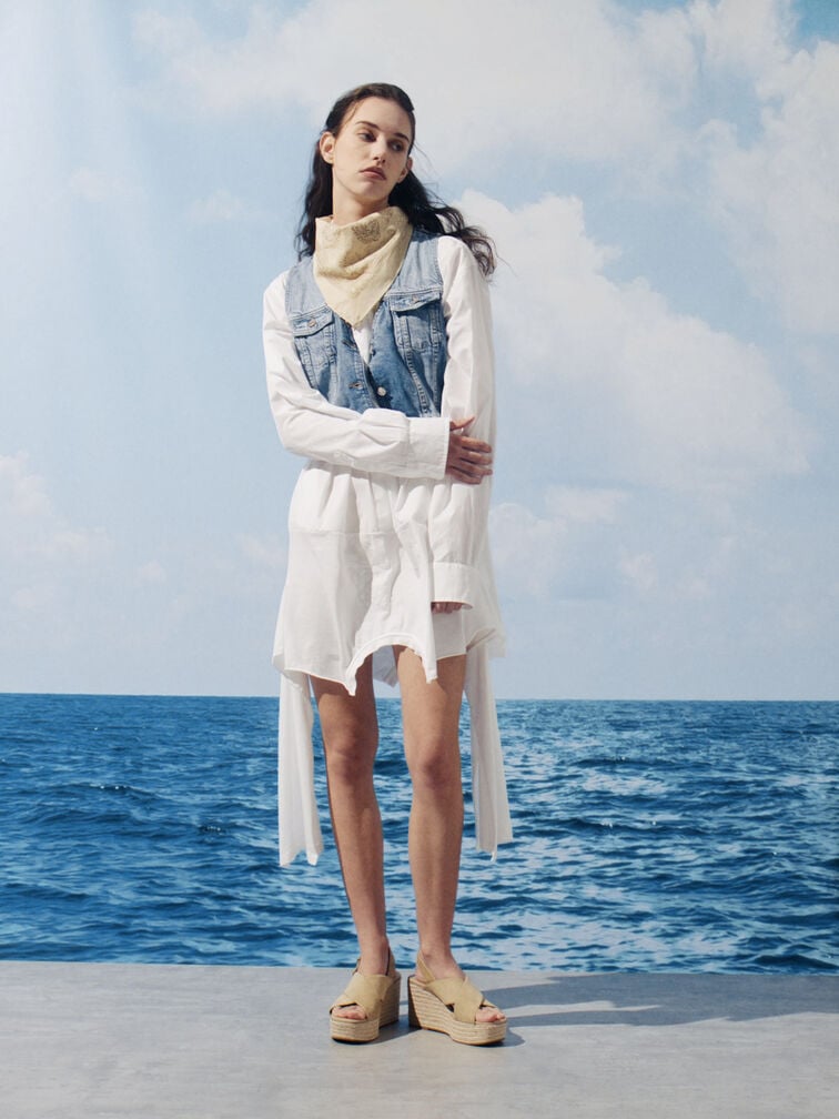 Faux Suede Crossover Espadrille Wedges, Sand, hi-res