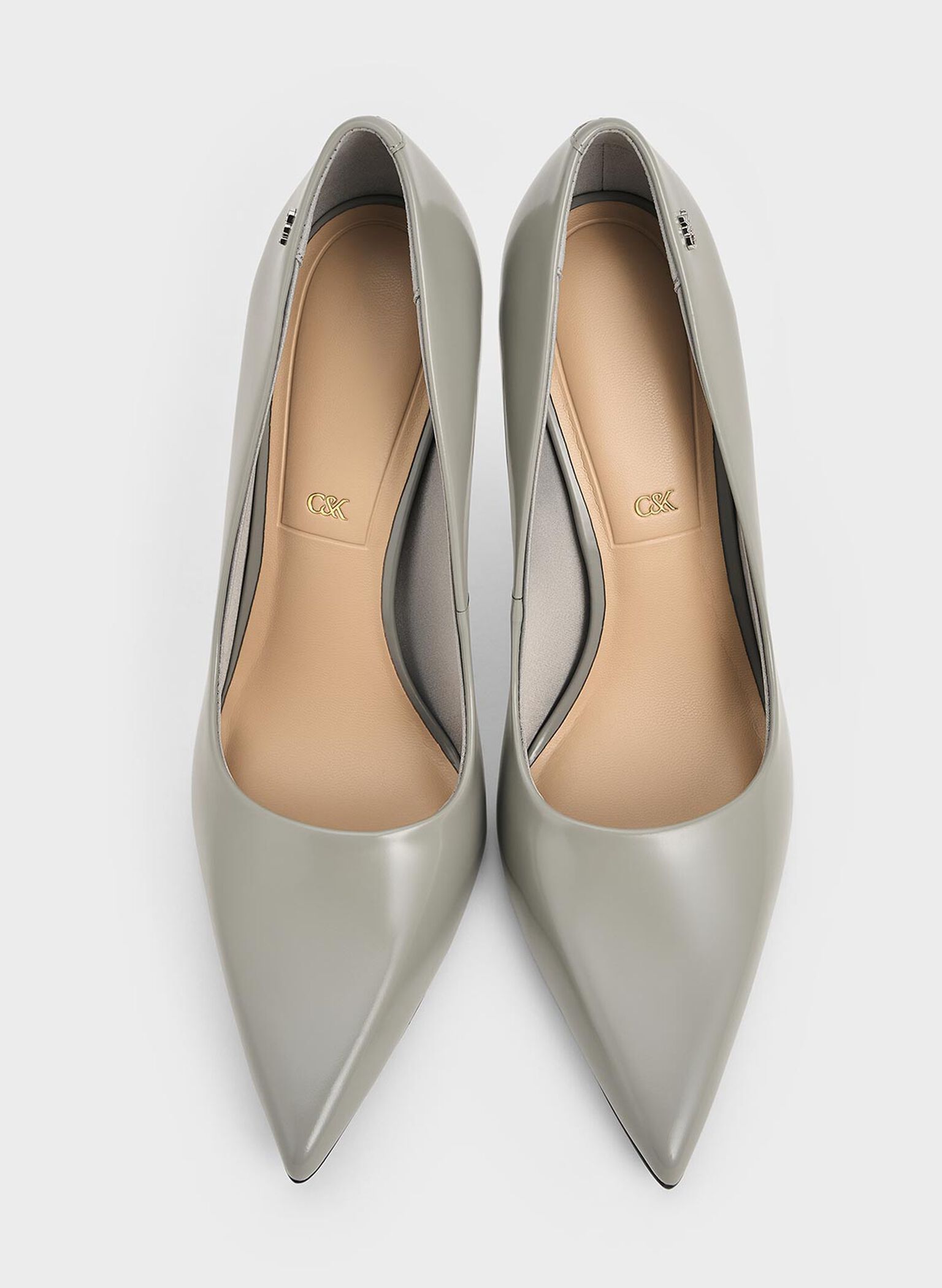Kyra Leather Pointed-Toe Pumps, Grey, hi-res