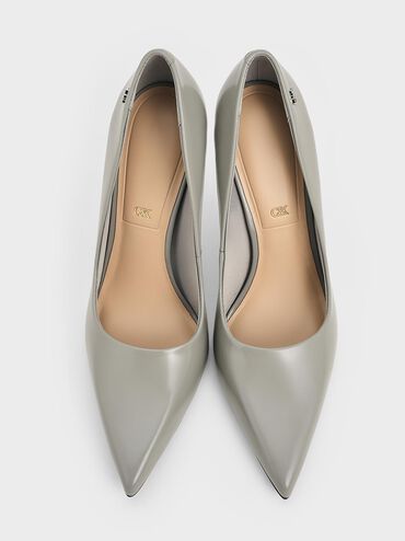 Kyra Leather Pointed-Toe Pumps, Grey, hi-res