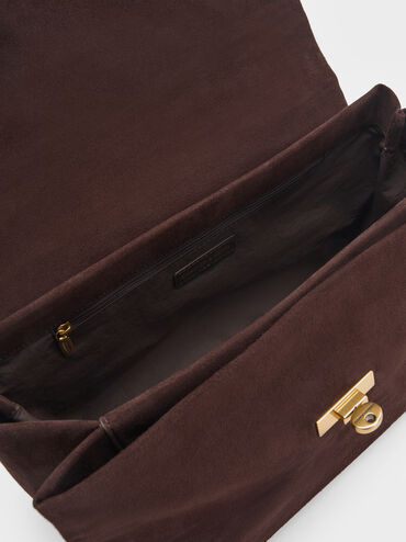Kerry Recycled Suede Top Handle Satchel Bag, Espresso Brown, hi-res