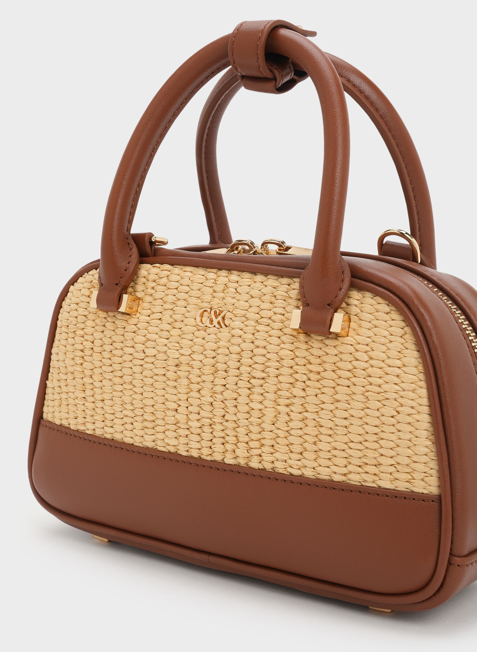 Leather & Raffia Bowling Bag, Neutral Raffia, hi-res