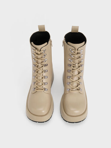 Lace-Up Platform Wedge Ankle Boots, Taupe, hi-res
