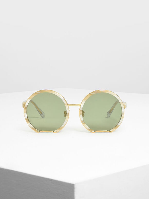 Cut Off Frame Round Sunglasses, Cream, hi-res