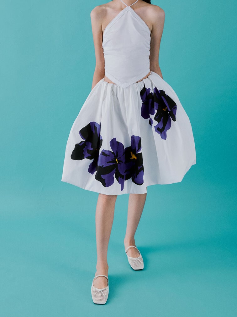 Mesh Bow Square-Toe Ballet Mules, White, hi-res