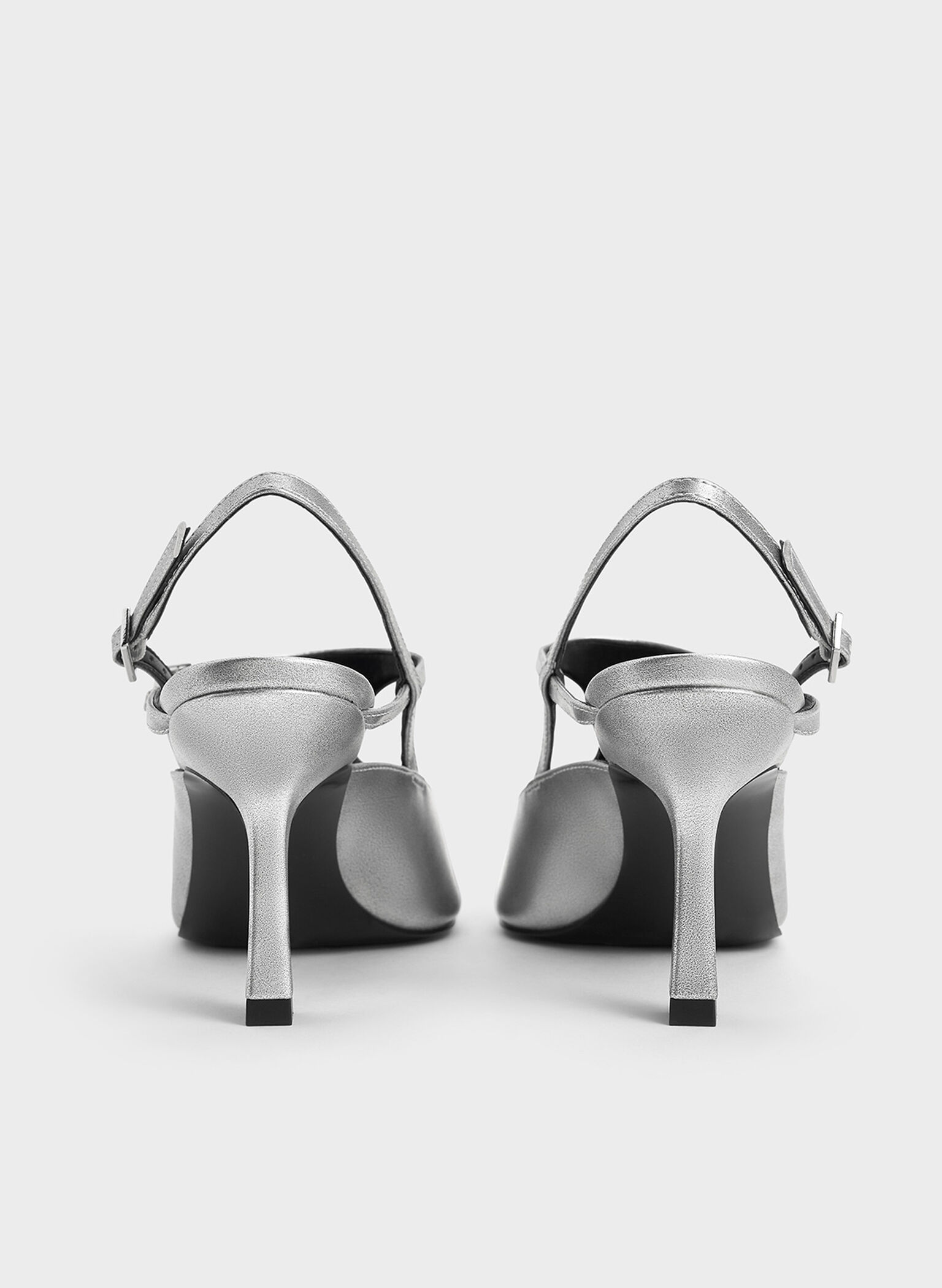 Metallic Cut-Out Pointed-Toe Slingback Pumps, Silver, hi-res
