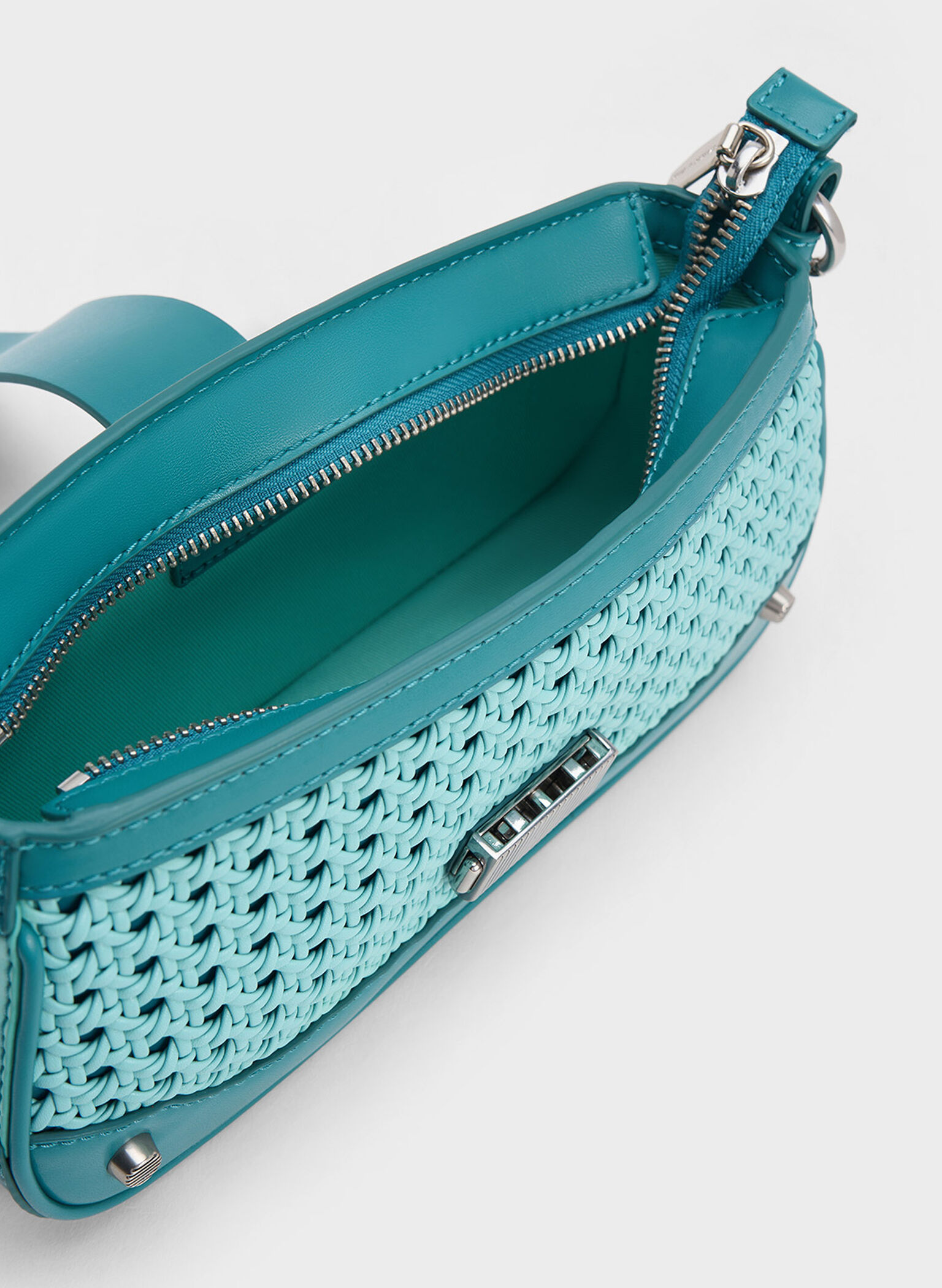 Winslet Woven Belted Shoulder Bag, Turquoise, hi-res
