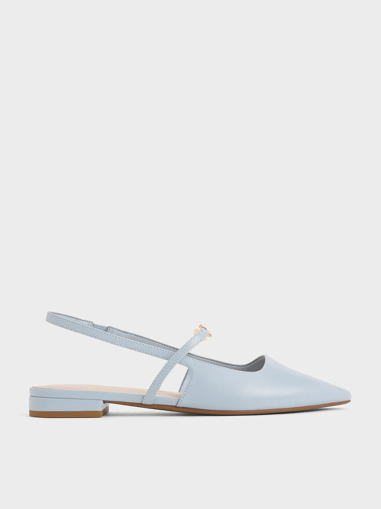 Trifina Metallic-Accent Pointed-Toe Slingback Flats, Light Blue, hi-res