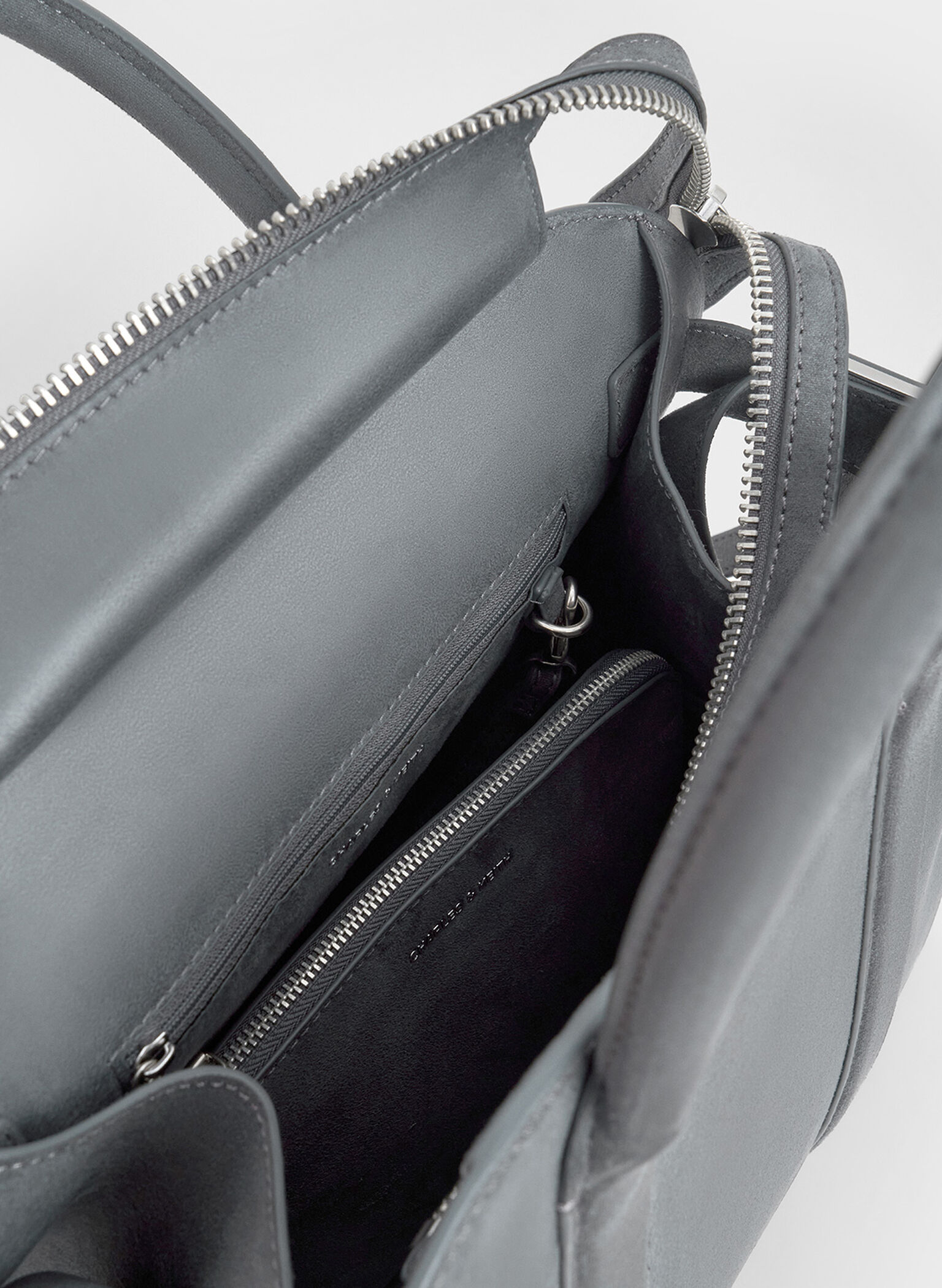 Axel Faux Suede Bowling Bag, Grey, hi-res