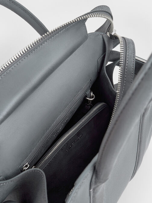 Axel Faux Suede Bowling Bag, Grey, hi-res