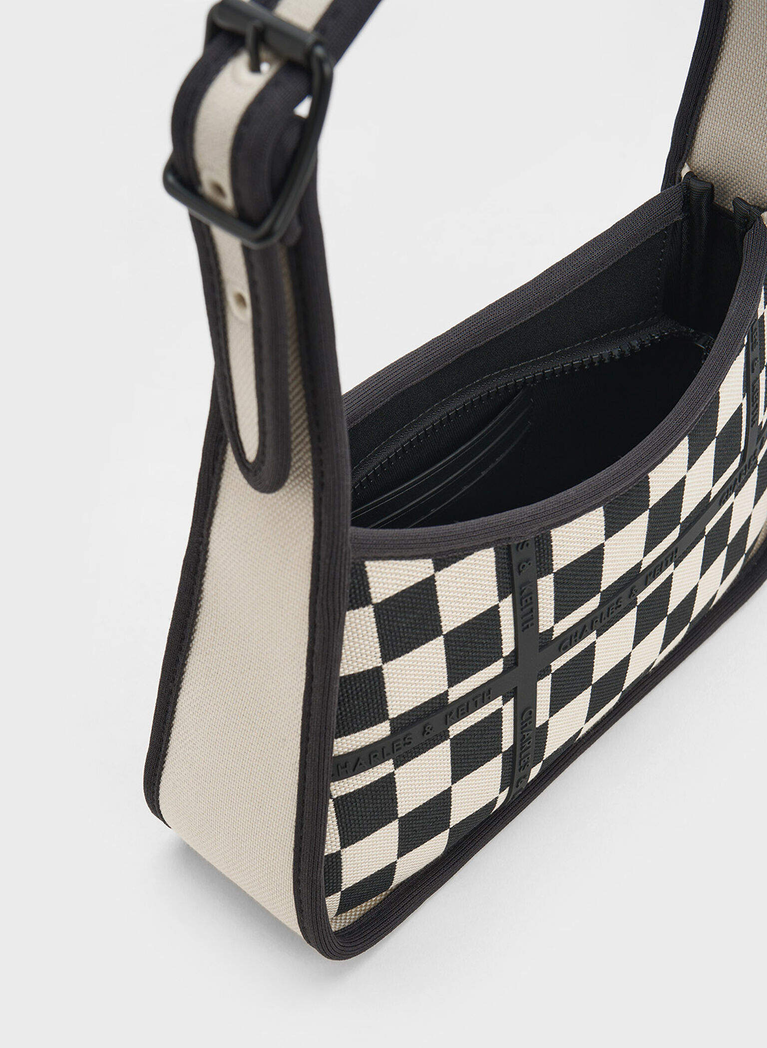 Avenue Checkered Trapeze Shoulder Bag, Black Textured, hi-res
