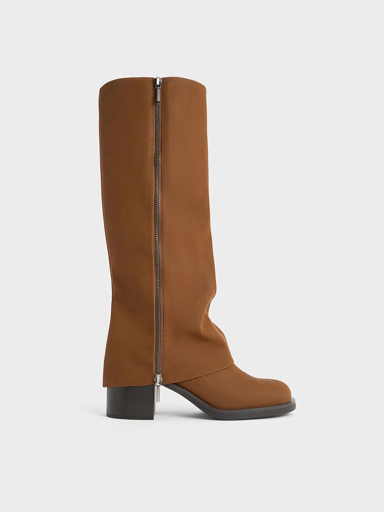 Louise Textured Side-Zip Knee-High Boots, Brown, hi-res
