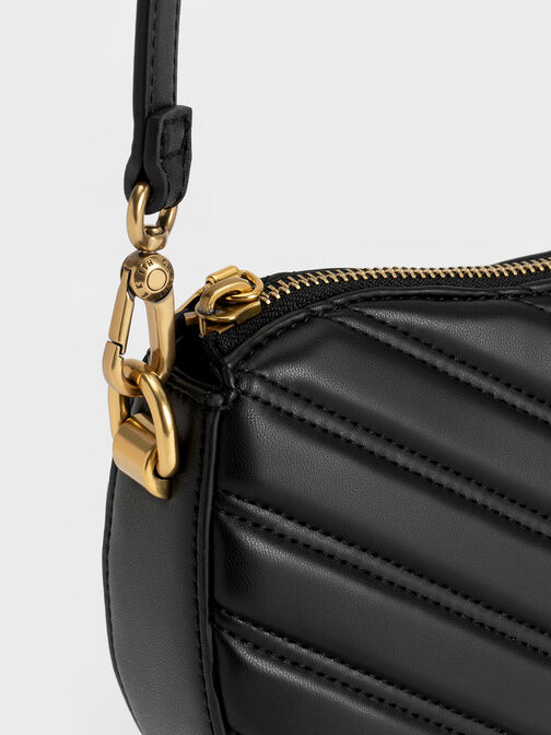 Freja Curved Panelled Bag, Black, hi-res