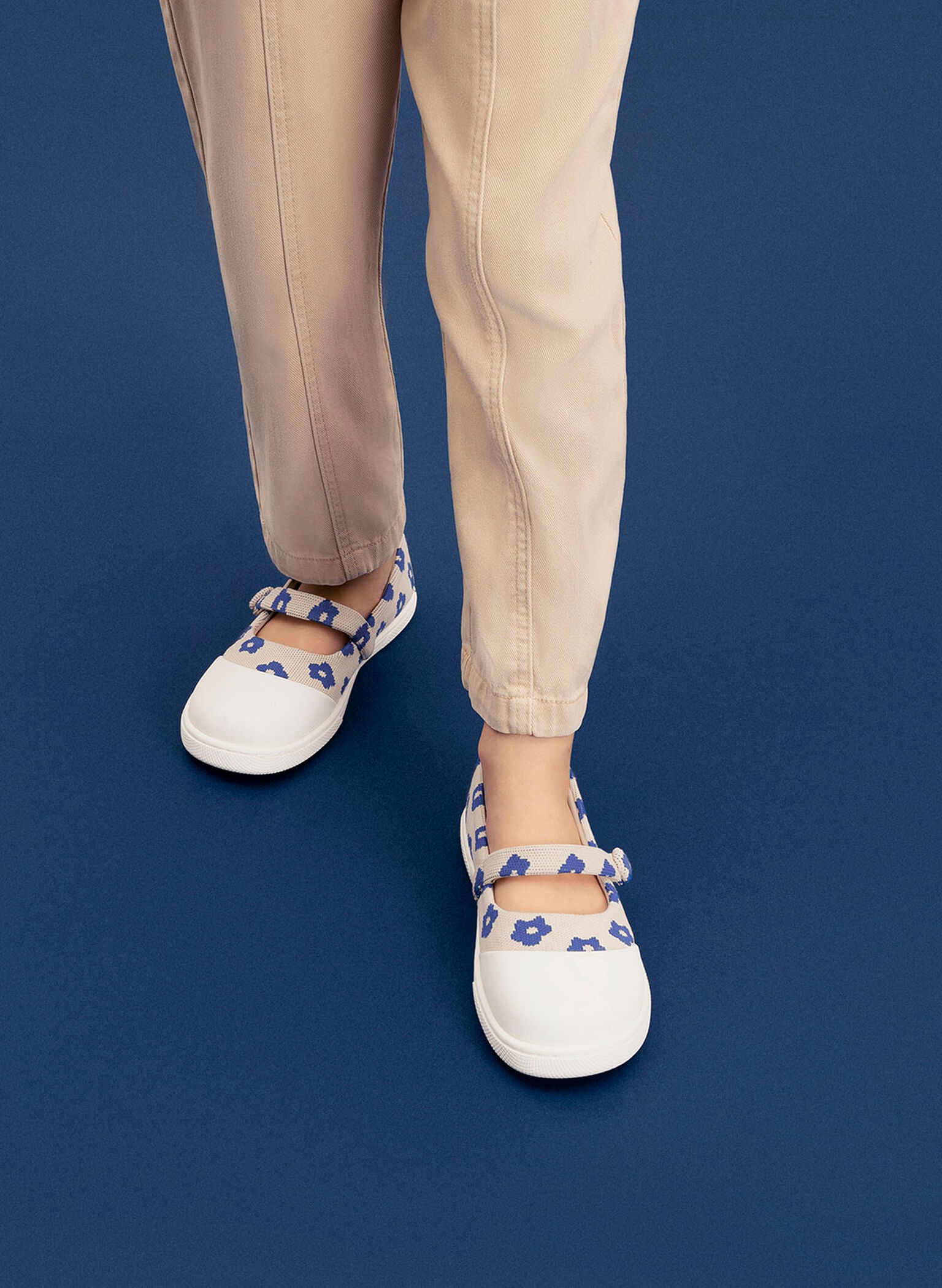 Girls' Toe-Cap Floral Print Mary Janes, Nude, hi-res