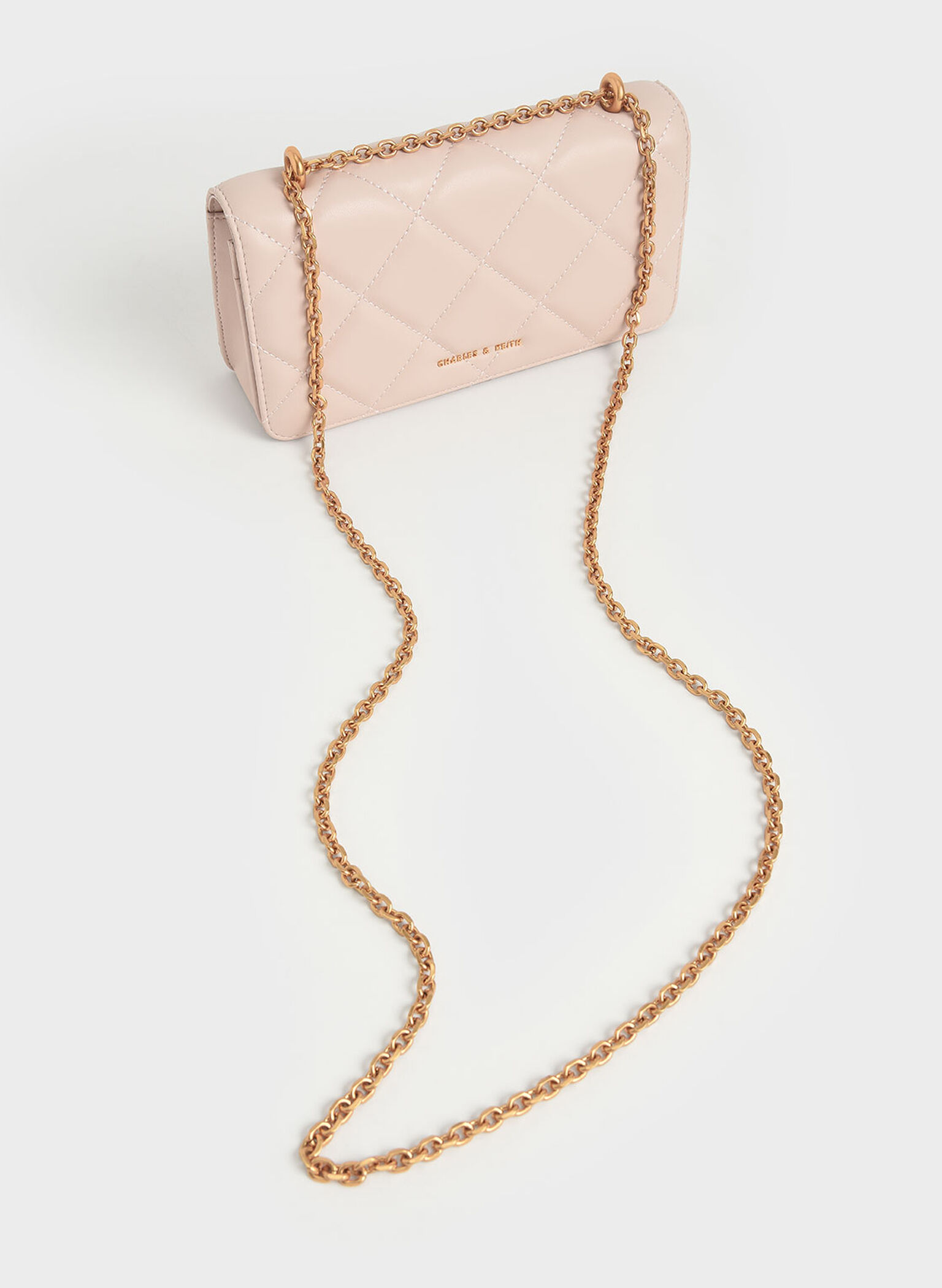 Paffuto Chain Handle Quilted Long Wallet, Light Pink, hi-res