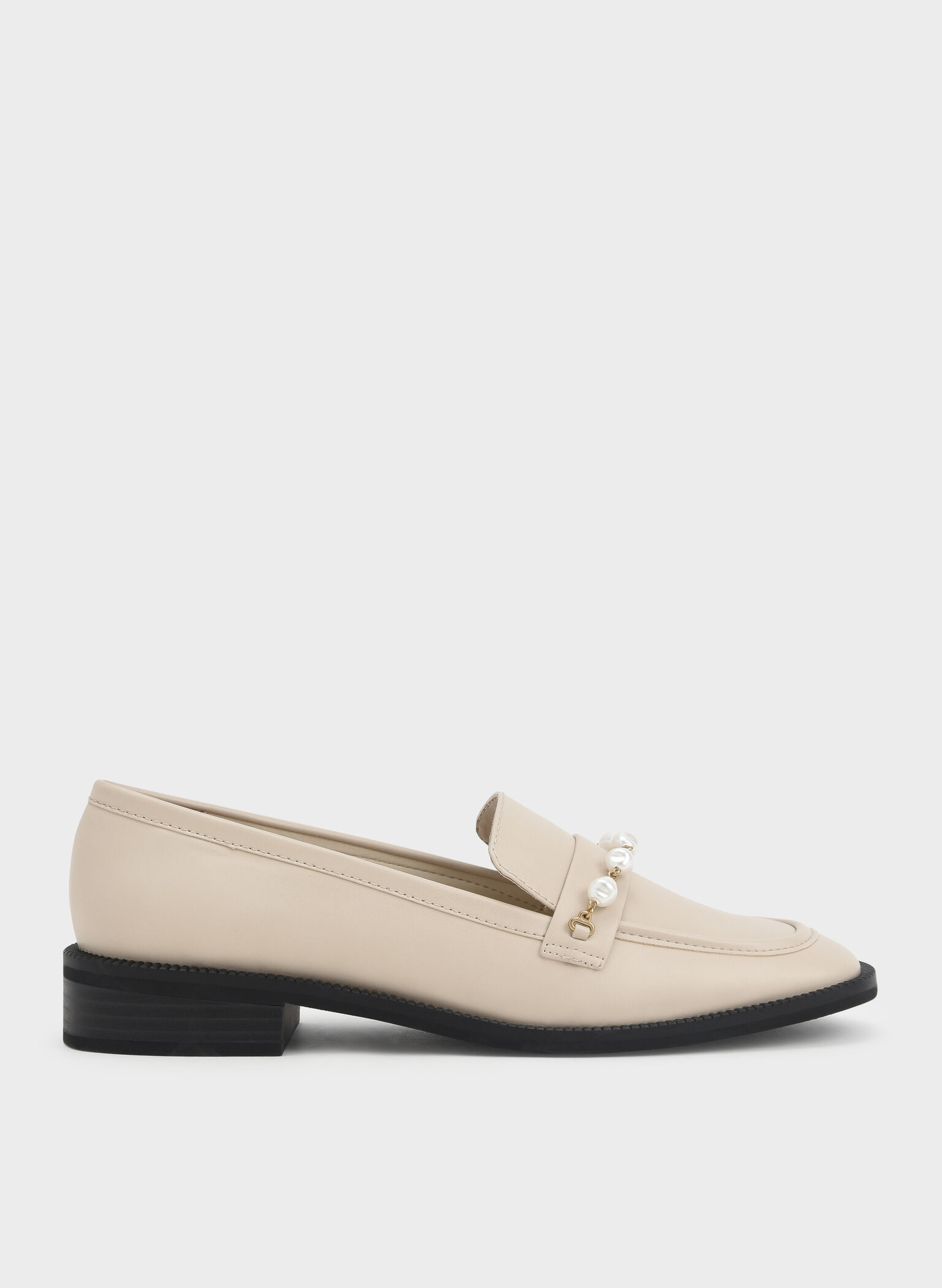 Beaded Penny Loafers, Cream, hi-res