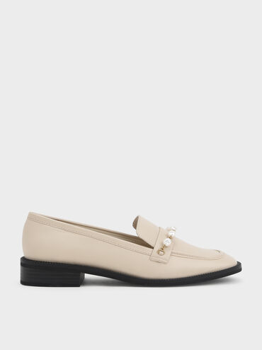 Beaded Penny Loafers, Cream, hi-res