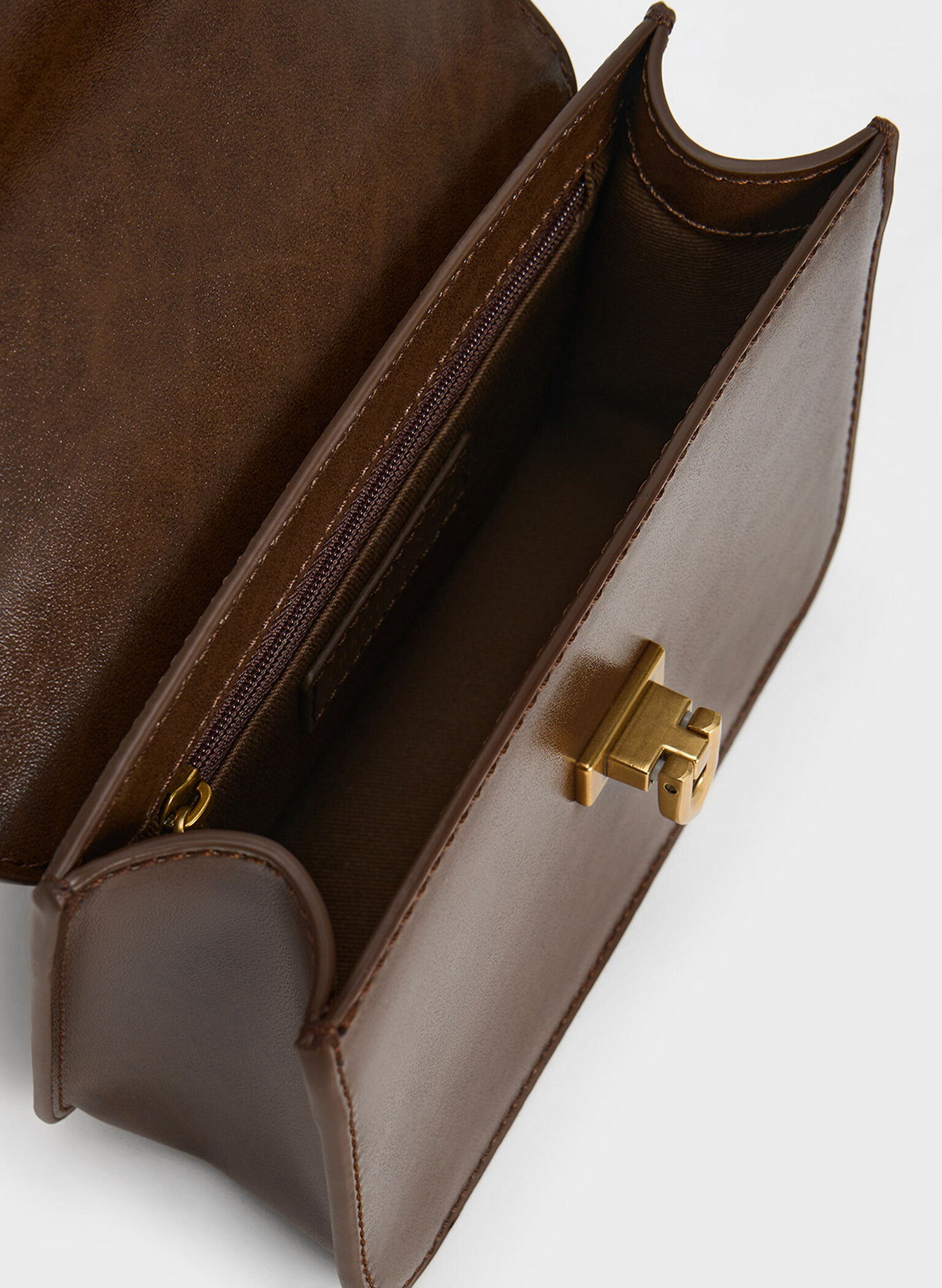 Metallic Turn-Lock Bag, Dark Brown, hi-res