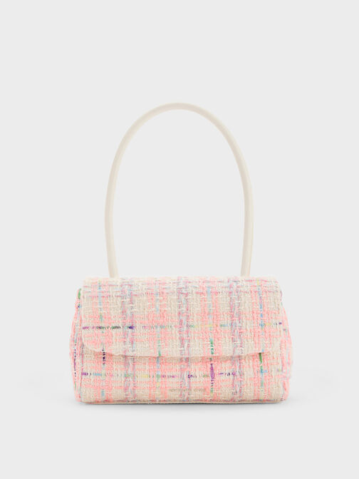 Curved Handle Tweed Shoulder Bag, Multi, hi-res
